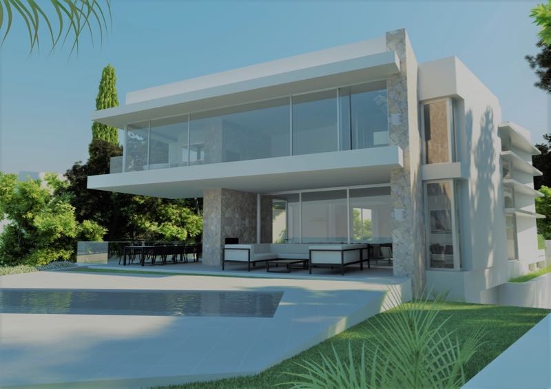 Villa under construction on seafront, above the Port Adriano with spectacular sea view.